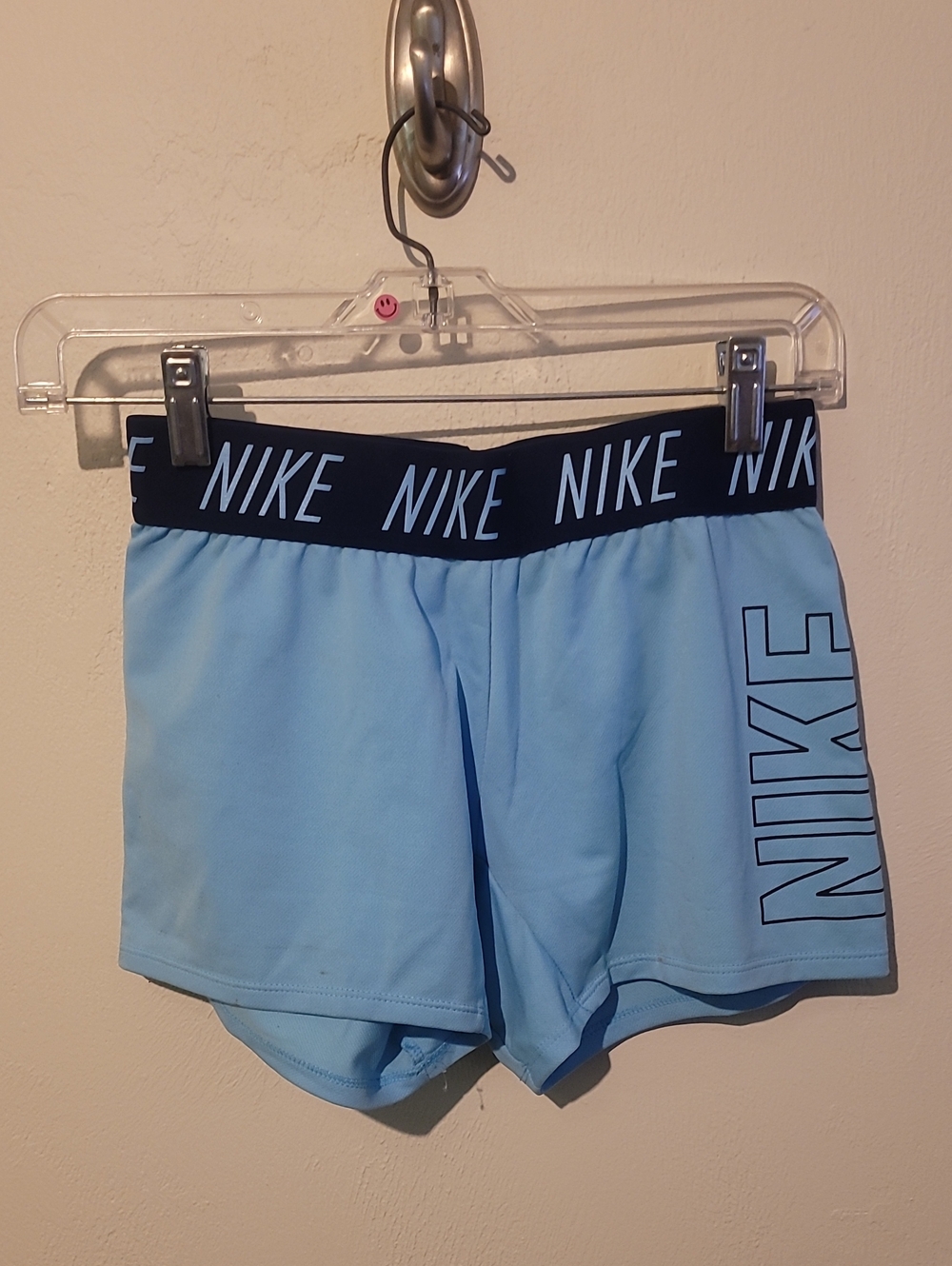 Nike Women’s Sky Blue Athletic Shorts with Black Logo Waistband
